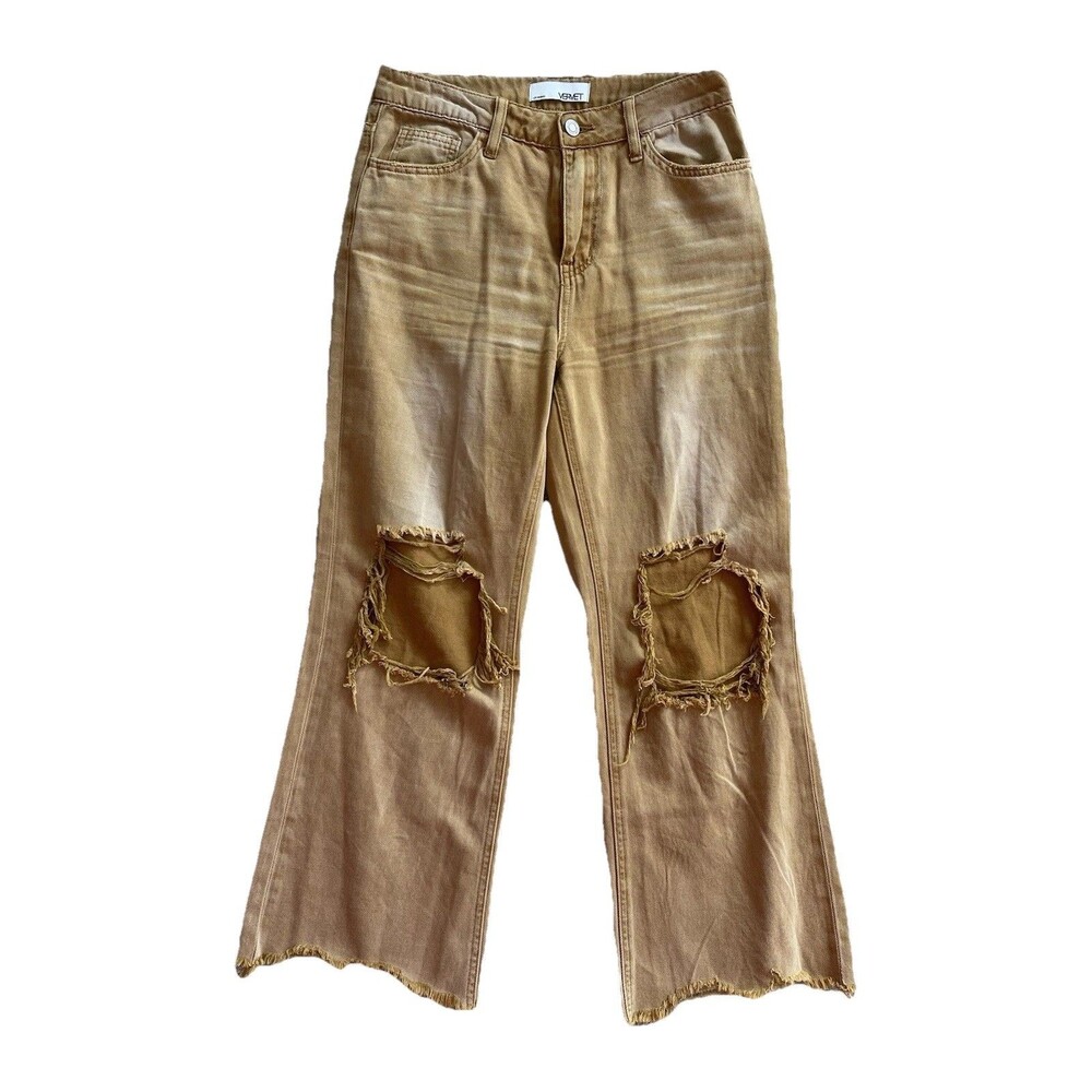 Vervet Distressed Cropped Jeans Womens Size 25 Brown Raw Hem Straight Leg